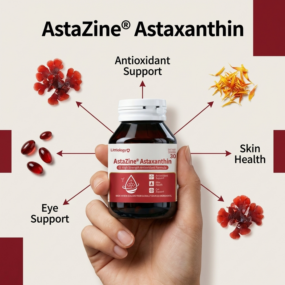 Littlology AstaZine® Astaxanthin 8mg – High Strength Antioxidant & Skin Health Support